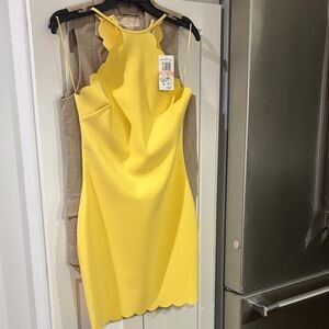 Likely Yellow Scalloped Mini Dress Brand New